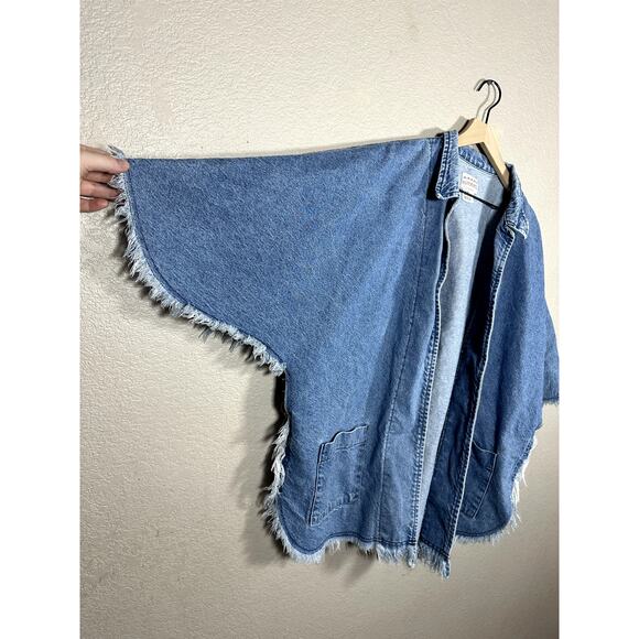 Sundance Oversized Vintage Raw Hem Denim Jean Short Sleeve Cardigan LARGE - Picture 3 of 7